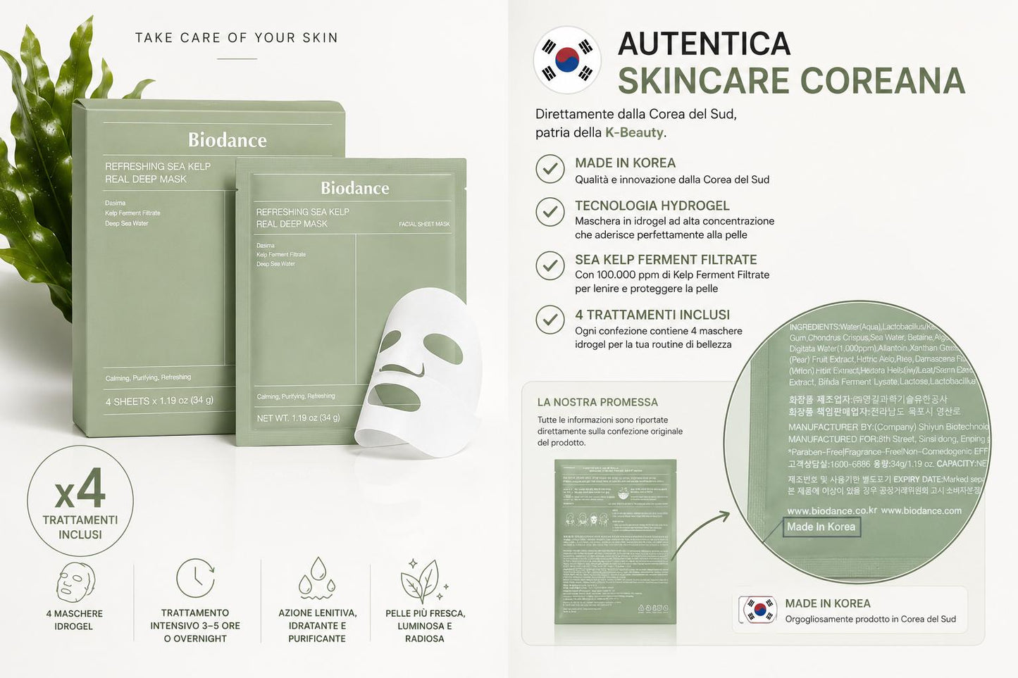 Maschera alle alghe marine Koreana (4 Trattamenti)